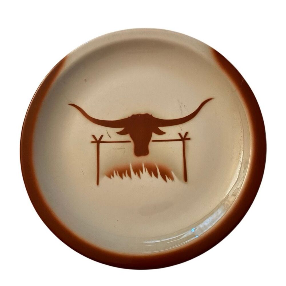 Vintage Jackson China Longhorn Bull 10" Dinner Plate Restaurant Ware Falls Creek